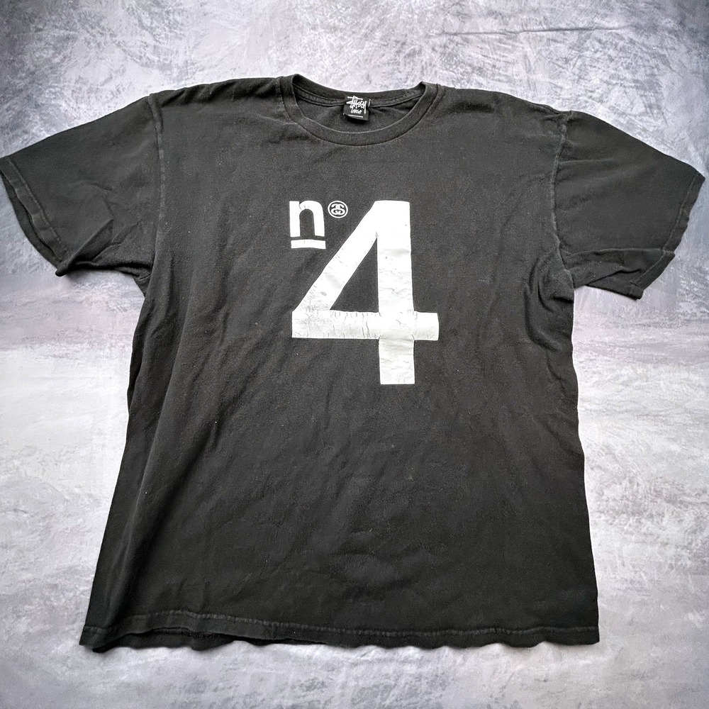 Stussy No 4 Graphic T-Shirt Mens Large Black Vintage Y2K Skater Streetwear - Picture 2 of 7